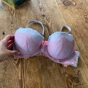 Light lilac purple and neon lace bra